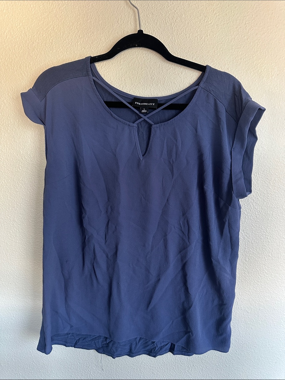 Fortune + Ivy Navy Short-Sleeve Crisscross Neck Blouse